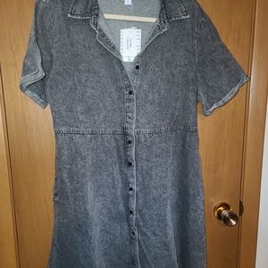 Gray Button-Up Denim Dress